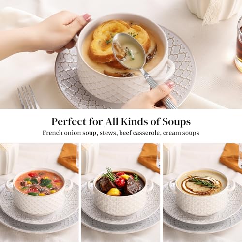 DOWAN Soup Bowls with Handles, Oven Safe French Onion Soup Bowls, 26 oz Large Soup Bowl for Chilli, Beef Stew, Ceramic Soup Crocks Set of 4, Microwave & Dishwasher Safe