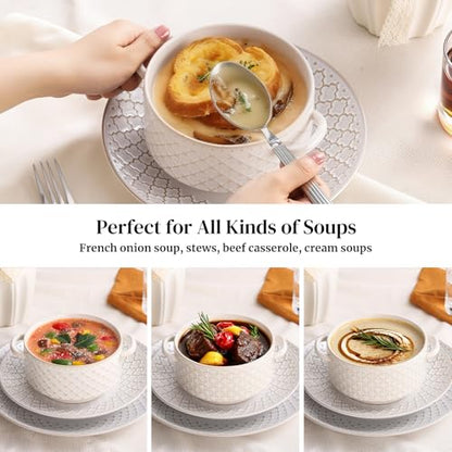 DOWAN Soup Bowls with Handles, Oven Safe French Onion Soup Bowls, 26 oz Large Soup Bowl for Chilli, Beef Stew, Ceramic Soup Crocks Set of 4, Microwave & Dishwasher Safe