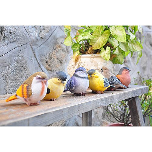 VILIGHT Bird Statues Outdoor and Indoor Decor for Home and Garden Set of 6 | Real Birds Size, Variety in Colour, Outdoor Decorations, Cute and Chubby Bird Figurines