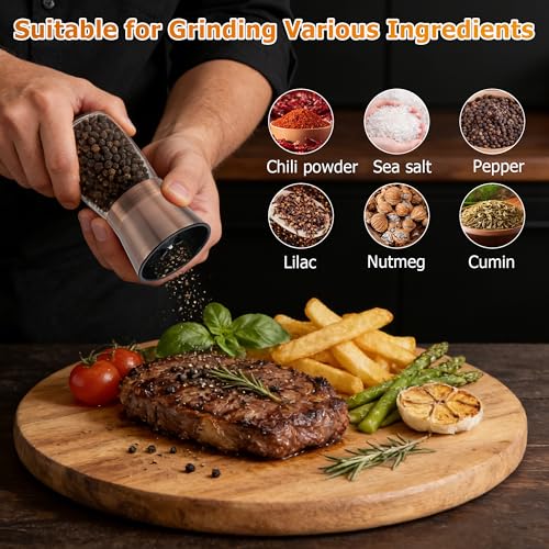 Manual Short Copper Salt and Pepper Grinder with Ceramic Blades | Adjustable Coarseness- Stainless Steel Refillable Mills, Bonus Silicone Funnel - color: Copper, size: 1PK