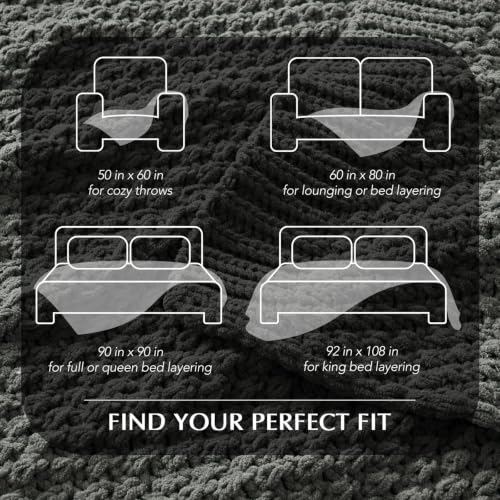 EVERGRACEHOME Chunky Chenille Knit Throw Blanket, 90 x 90, Charcoal Gray | Sculpted Moss Stitch, Chic Modern Farmhouse, All-Season Warmth, OEKO-TEX® Certified, Oversized Queen for Couch, Bed, Sofa - color: Charcoal Gray, size: 90" X 90"