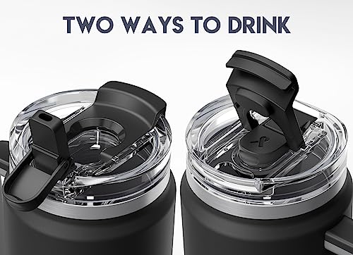 Meoky 32 oz Tumbler with Handle, Insulated Tumbler with Lid and Straw, Stainless Steel Travel Mug, Keeps Cold for 24 Hours, 100% Leak Proof, Fits in Car Cup Holder (Night) - color: Night, size: 32 Ounces