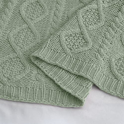 Homiest Sage Green Cable Knit Throw Blanket Set of 3, with 2 Pillow Covers | Pure Acrylic, Lightweight & Breathable, All-Season Use, Machine Washable, Wrinkle & Fade Resistant, for Couch Bed And Sofa - color: Sage Green, size: 50 x 60 Inch Blanket & 18 x