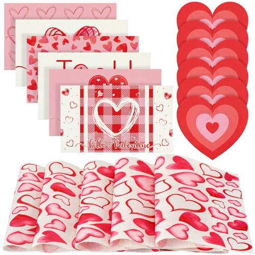 Xuhal 13 Pcs Valentine's Day Heart Boho Placemats and Table Runner Set 6 Sets Table Mats 11.8 x 78.7 Farmhouse Runner for Dining Kitchen(Heart Style) - style: Heart Style