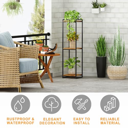 3-Tier Rustic Brown Plant Stand Indoor 45" Tall Metal Wood | Modern Plant Shelf, Corner Flower Pot Holder Organizer for Living Room Balcony Garden