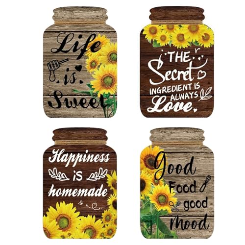4 Pieces Kitchen Wall Decor Mason Jar Set, Wooden Kitchen Dining Room | Signs Country Wall Art Farmhouse Tiered Tray Decor 7.1*4.7Inch (Sunflower)