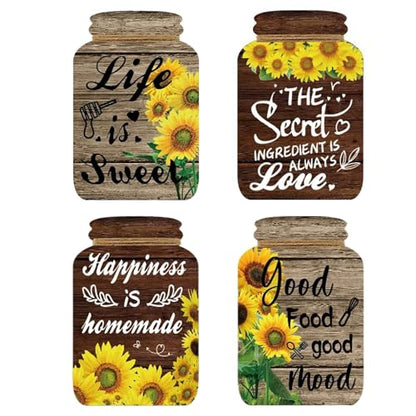 4 Pieces Kitchen Wall Decor Mason Jar Set, Wooden Kitchen Dining Room | Signs Country Wall Art Farmhouse Tiered Tray Decor 7.1*4.7Inch (Sunflower)