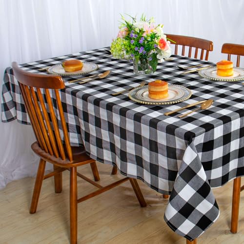 ShinyBeauty Checked Tablecloth Rectangle 54x80-Inch Black and White Buffalo Plaid Tablecloth Washable Check Table Cover Gingham Tablecloths for Dining Room Rustic Table Linen Christmas - color: Black & White, size: 80" x 54" (Rectangular)