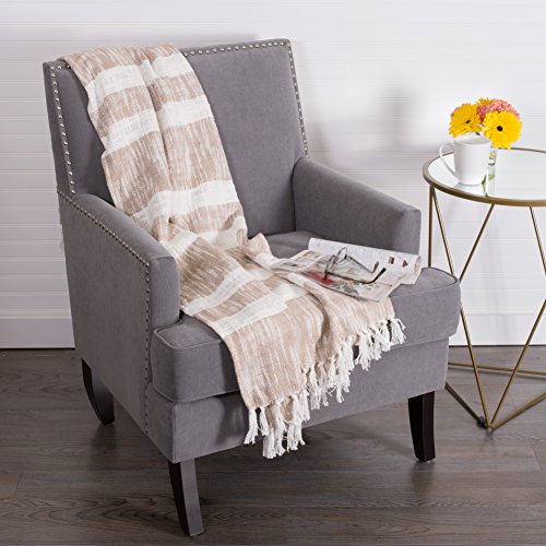 DII Mid-Century Modern Slub Stripe Woven Throw, Taupe, 50x60 - color: Taupe