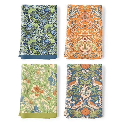 Retro Boho Floral Tea Towels, 100% Cotton Kitchen Towels, Set of 4 | 18.9 x 27.5 in / 48 x 70 cm, Lightweight Woven Dish Cloth with Retro Boho Floral Print for Kitchen Decor, Housewarming Gift - color: Floral