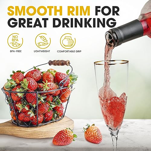 Premium Crystal Champagne Flutes - Set of 2 Elegant Glass Champagne Glasses with Twisted Stem & Gold Rim - 10.6 oz Flute Glasses for Weddings, Parties & Special Celebrations