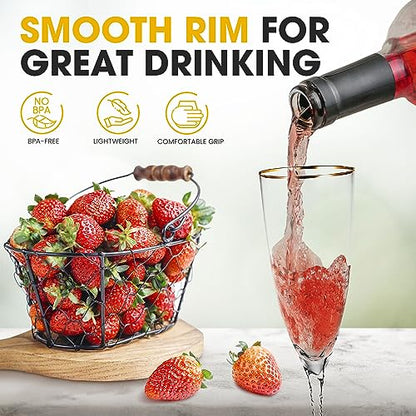 Premium Crystal Champagne Flutes - Set of 2 Elegant Glass Champagne Glasses with Twisted Stem & Gold Rim - 10.6 oz Flute Glasses for Weddings, Parties & Special Celebrations