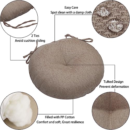 Magpie Fabrics 15" Round Bistro Seat Cushions with Ties, Set of 2, Waterproof All Weather Tufted 4" Thick Patio Chair Pads for Home Garden Dining Metal Stool - Brown - color: Brown