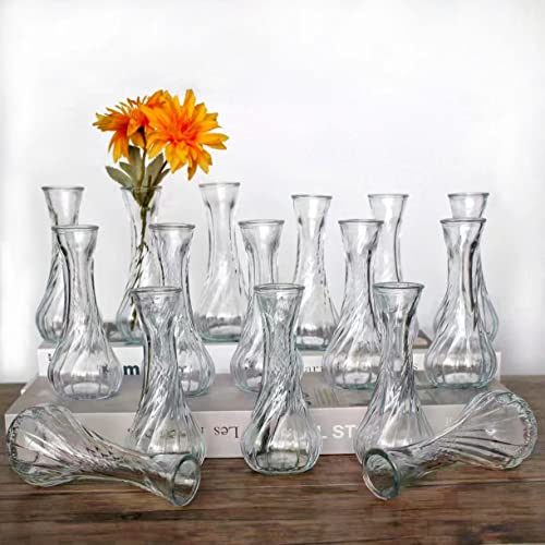 Sandraheer Glass Bud Vases in Bulk Set of 16, Small Glass Vases for Flowers， Mini Clear Bud Vases for Centerpieces Vintage Vases for Wedding Home Table Decorations | Ideal for Flowers Centerpieces Wedding Home Table Decorations Vintage Clear Glass Vases B