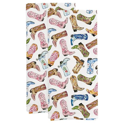 Boston International Dish Towel Set of Two Cotton Tea Towels, 28" x 18", Boot Scootin - color: Boot Scootin