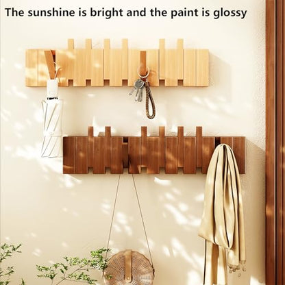 Wall Mounted Piano Key Hanger | Flip Style Hook | Entrance Wall Art Hook, Made of Oak Wood (3 Times Painted, 4 Times Polished) (Beech, 6Hooks) - color: Beech, size: 6Hooks