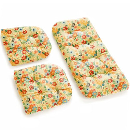 All Weather 3 Pieces Wicker Furniture Chair Cushions, Waterproof Outdoor Wicker Chair Cushion for Patio Furniture Loveseat Settee Bench, 1 Loveseat and 2 U-Shaped Thickened Cushions, Daisy - color: Daisy Cushion