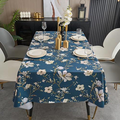 Pioggia Vinyl Tablecloth with Flannel Backing - Waterproof, Oil-Proof, Easy to Clean -Plastic Table Cloth - Perfect for Dining Tables, Kitchen Tables, Parties (Blue Flower, 54×54 Inch Square) - color: Blue Flower, size: 54" x 54" (Square)