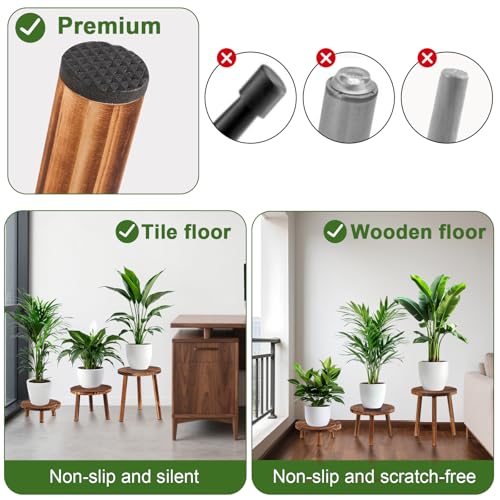 3 Pack Wooden Plant Stand Indoor, Mid-Century Modern Stool | 3 pack wooden plant stool for 6-11" pots, tall corner flower pot holder for indoor & outdoor living room, balcony & patio