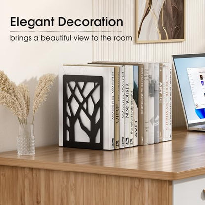 MaxGear Book Ends Tree Design Bookends for Shelves 7 x 4.7 x 3.5” 2 Pair | Metal Constructio,Heavy Duty,Non-Skid Pads,Scratch Resistant,Stable Support,Space Saving,4 Pieces,Bookcase Desktop Use - size: 2 Pairs