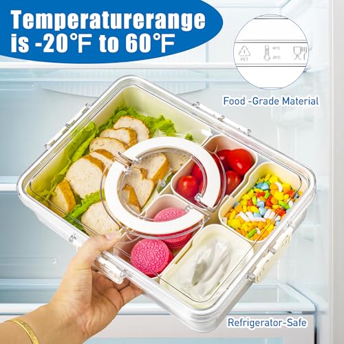 Bandesun Divided Serving Tray with Lid and Handle - Snackle Box Charcuterie Container for Portable Snack Platters - Perfect for Party, Entertaining - Clear Organizer for Candy, Fruits, Nuts, Snacks - style: compartments large 1pcs small 4pcs