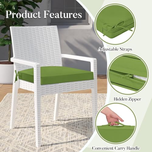 Basic Beyond Outdoor Cushions for Patio Furniture Waterproof Outdoor Chair Cushions Set of 4-19 x 19 x 3 Inch Thick Patio Chair Cushions with Adjustable Ties, Apple Green - color: Apple Green
