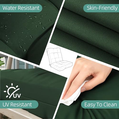 Outdoor Chair Cushions 42x21x4 Inch Set of 2, Dark Green | Patio Cushions for Dining Rocking Chairs, High Back Soft Seat Pad with Ties, Waterproof Fade Resistant, Indoor Outside Use - color: Dark Green