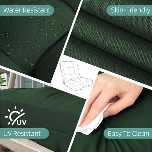 Outdoor Chair Cushions 42x21x4 Inch Set of 2, Dark Green | Patio Cushions for Dining Rocking Chairs, High Back Soft Seat Pad with Ties, Waterproof Fade Resistant, Indoor Outside Use - color: Dark Green