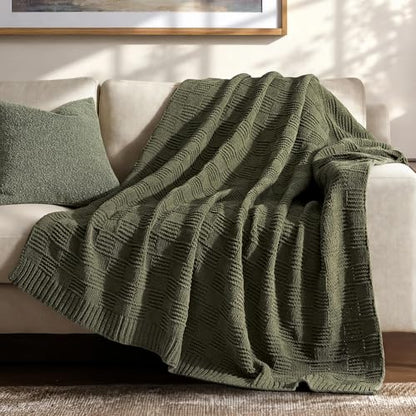 EVERGRACEHOME Modern Checkered Chenille Throw Blanket, 50x60, Olive Green | Lightweight Warmth, All-Season Breathability, OEKO-TEX certified, Timeless Grid Pattern, Farmhouse Throw for Couch, Bed, Sofa - color: Olive Green, size: 50" X 60"