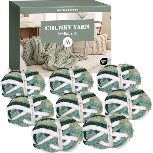 Jumbo Chunky Yarn for Hand Knitting - Super Thick Chenille Chunky Yarn for Crocheting - Extra Soft Bulky Fluffy Blanket Big Yarns 8 Jumbo Pack (27yds,8 oz Each Skein) - color: Forest Afternoon