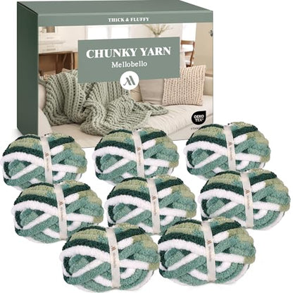 Jumbo Chunky Yarn for Hand Knitting - Super Thick Chenille Chunky Yarn for Crocheting - Extra Soft Bulky Fluffy Blanket Big Yarns 8 Jumbo Pack (27yds,8 oz Each Skein) - color: Forest Afternoon