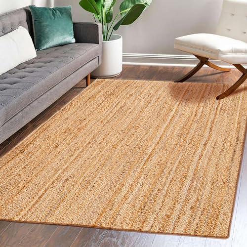 Hausattire Jute Braided Area Rug, Natural, 3x5 ft | 100% natural jute, hand woven, reversible, boho farmhouse style, entryway/kitchen/living room, indoor/outdoor - color: Natural, size: 3' x 5' (Rectangular)