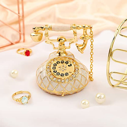 QIFU Hand Painted Small White Telephone Style Enameled Trinket Box Hinged, Unique Gift for Family - color: T3 White