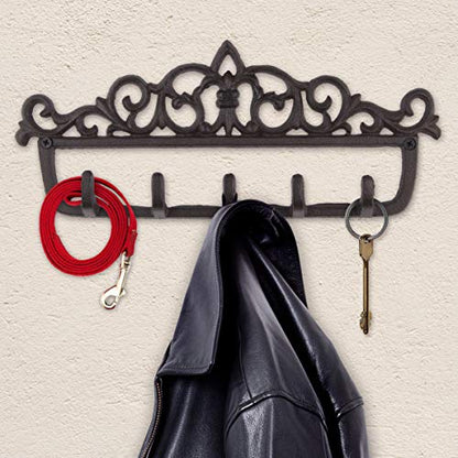 GASARÉ, Key Holder for Wall Mount, Cast Iron Key Hook, Victorian Design, Screws and Anchors, Large Size of 12½ x 5¼ Inches, Brown, 1 Unit