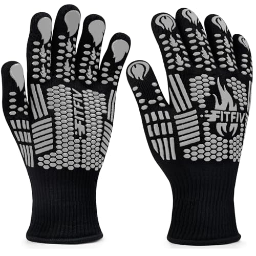 BBQ Gloves, 1472°F Heat Resistant with Silicone Grip Oven Mitts | Non-Slip Grip, for BBQ, Grilling, Oven, Smoker, Cooking and Baking - color: Gray, size: Short (Glove L 11.51" × Palm W 6.33")