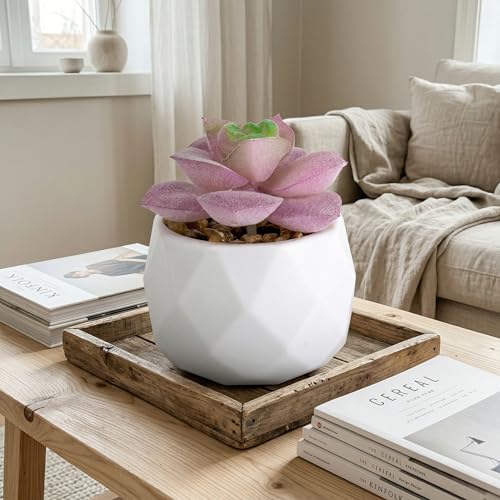 Mini Artificial Succulent Plants in Pot, Diamond Ceramic Decorative Plant for Home, Office Desk Succulent for Living Room, Bedroom, Green E - color: Green Purple