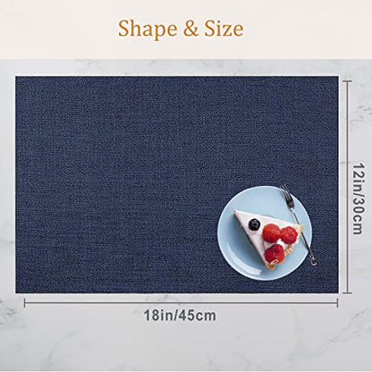 DACHUI Placemats Set of 6, Washable, Durable Linen Look Woven Table Mats - color: Navy Blue, size: 6PCS