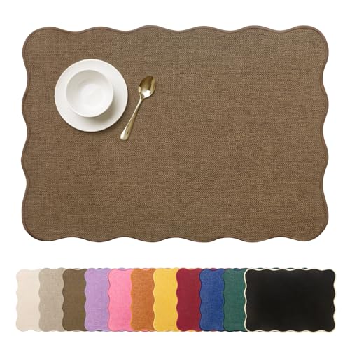 AHHFSMEI Faux Linen Placemats Set of 6 Heat Resistant Non-Slip Stain Proof Table Mats for Kitchen Dining Elegant Decor Place Mats (Brown) - color: Brown