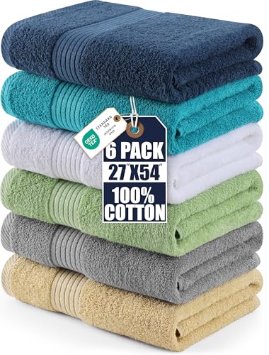 Utopia Towels 6 Pack Bath Towels, 27x54 in, 100% Cotton, Variety | Premium Lightweight Ring Spun Cotton Towels - Highly Absorbent, Quick-Drying, Ideal for Hotel, Spa & Home Bathroom - color: Assorted