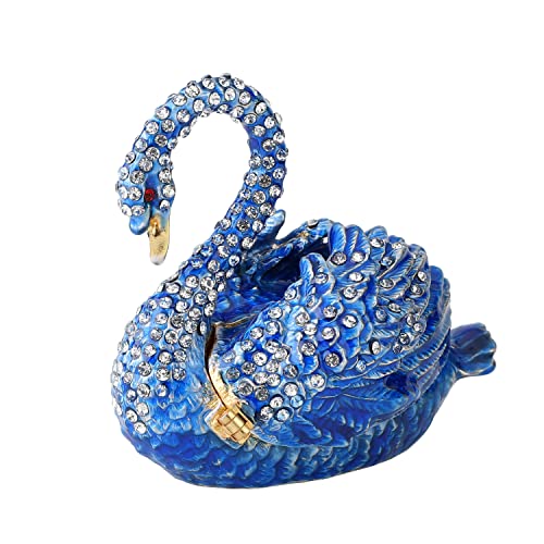 Blue Swan Animal Jewelry Trinket Boxes Hinged Enamel Hand-Painted Collectible Figurines Craft Gift for Home Decor - color: Blue