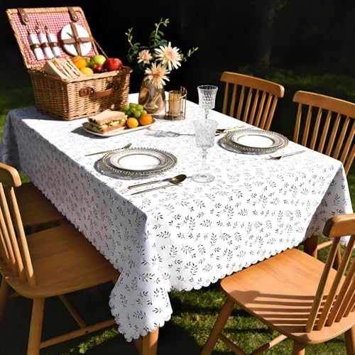 MeritMode PVC Tablecloth 60x90, Rectangular Waterproof Table Cover | Vinyl Surface, Polyester Backing, Yarn Texture, Wipeable, Dining Table, Kitchen, Party, Banquet, Everyday Use - size: 90" x 60" (Rectangular)