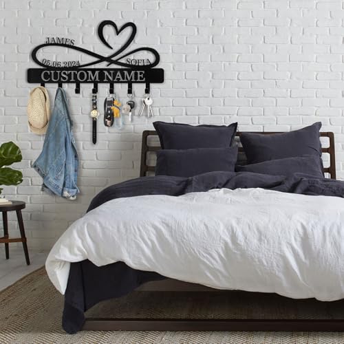 Personalized Metal Infinity Heart Key Hooks, Custom Couple's Name Key Holder Wall Mount, Key Hook Coat Rack, Key Holder Wall Hanging, Love Shape Wedding Housewarming Gift - color: 07 Heart