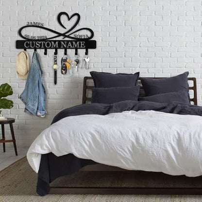 Personalized Metal Infinity Heart Key Hooks, Custom Couple's Name Key Holder Wall Mount, Key Hook Coat Rack, Key Holder Wall Hanging, Love Shape Wedding Housewarming Gift - color: 07 Heart