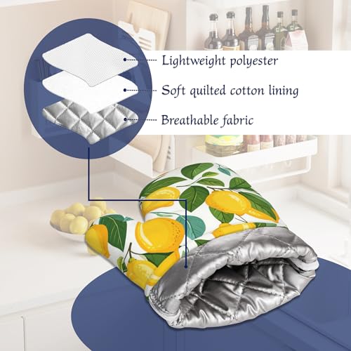 Yellow Lemon Pot Holders and Oven Mitts Set Silicone Tropical Summer Fruit Kitchen Gloves Potholders Heat Resistant Washable,Chef Cooking Baking Gifts for Women Men Bakers Lover Cooks - color: Yellow Lemon,tropical Summer Fruit