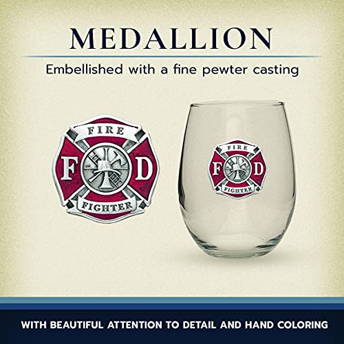 Heritage Pewter Firefighter Stemless Glass Goblets – Set of 2 | 15 OZ Goblet Wine Glasses | Expertly Crafted Pewter Glass - style: FIREFIGHTER RED