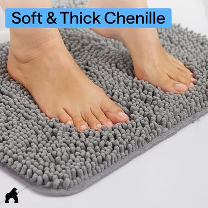 GORILLA GRIP Bathroom Rug Sets 3 Piece, Bath Mat Set and Oval Toilet Base with Rubber Backing, Plush Absorbent Shaggy Chenille Washable Mats, Includes 24x19.5, 24x17 and 36x24 Inch Rugs, Grey - color: Grey, style: 24"x19.5" + 24"x17" + 36"x24" - 3 Pack