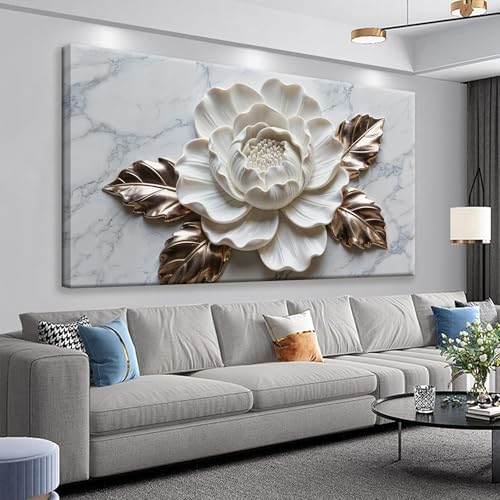 Suconvng Canvas Art Wall Decor Print Paintings Marble Texture White Flower Wall Art Prints Pictures Ready To Hang Pictures For Bedroom Bathroom Office Kitchen Home Wall Decor Artwork 20" × 40" - color: White, size: 40"L x 20"W