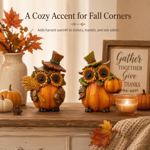 Hodao Owl Sculpture - Resin Thanksgiving Decor, Handmade Fall Centerpiece in Country Style, Unique Patented Design, 5.5 inches Tall