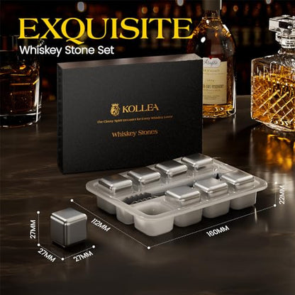 Kollea Whiskey Stones 8-Pack Stainless Steel Chilling Rocks Set, Silver | Food-Grade 304 Stainless Steel Cubes with -5℃ to -10℃ Freezing Point, No Dilution Chilling, Unique Gifts for Men, Dad - size: A - 8 PCS Silver