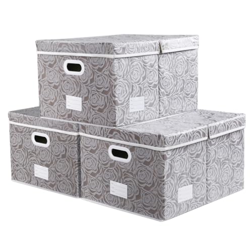 Extra Large Collapsible Storage Boxes with Lids Fabric Decorative Storage Bins Cubes Organizer Baskets with Cover Handles Divider for Bedroom Closet Living Room 19.6x15.7x11.8 Inch 3 Pack - color: Gray, size: X Large(3-Pack)
